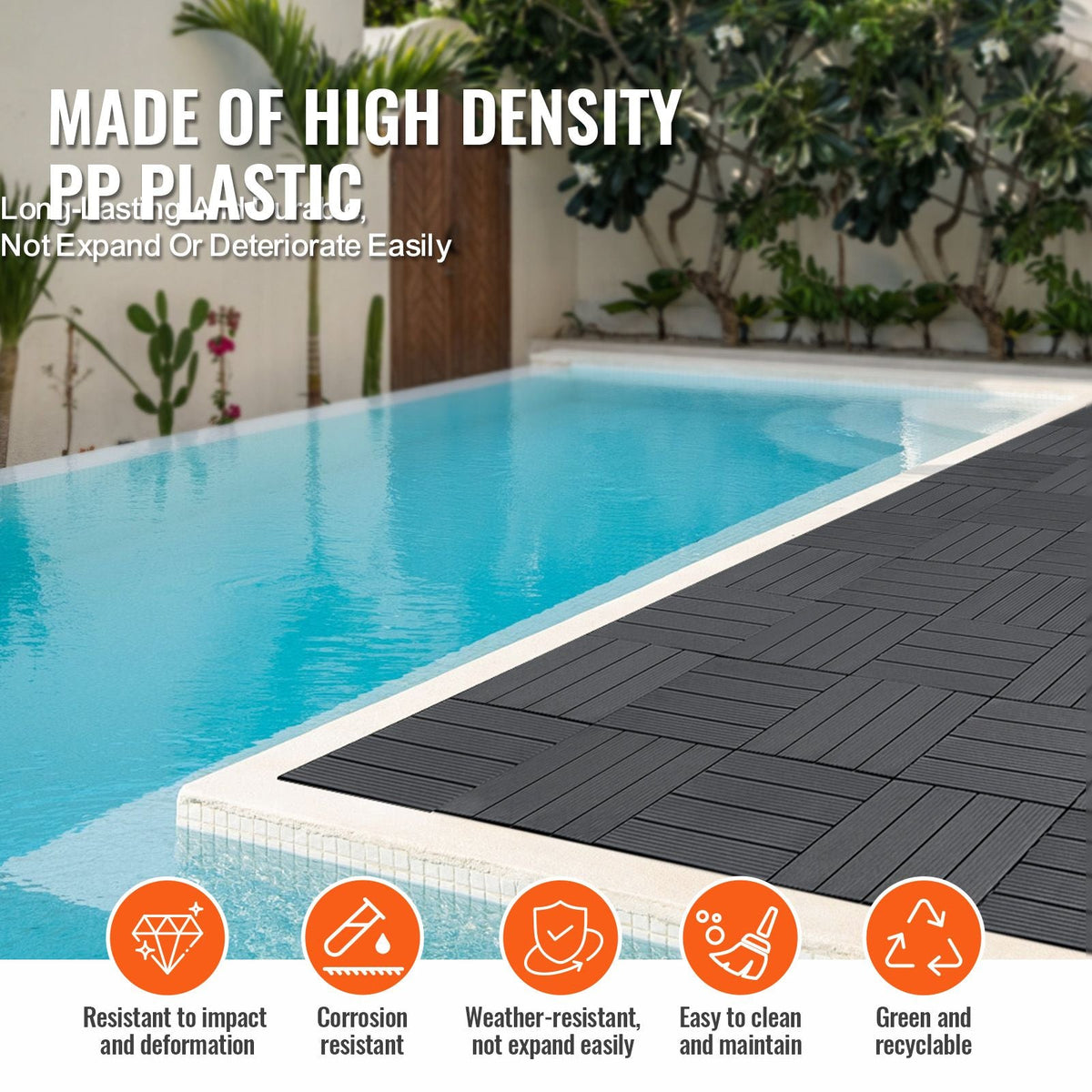 Interlocking Deck Tiles, 36 Pack,11.6"x11.6" 36 sq. ft Plastic Waterproof Outdoor Flooring All Weather Use, Patio Floor Decking Covering Tiles for Porch Poolside Balcony Backyard, Dark Grey