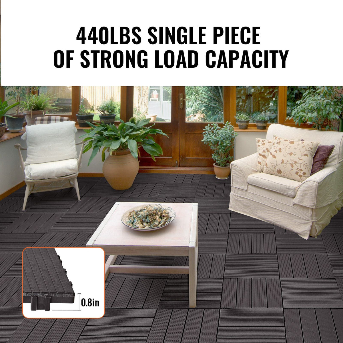 Interlocking Deck Tiles, 54 Pack,12"x12" 54 sq. ft Plastic Waterproof Outdoor Flooring All Weather Use, Patio Floor Decking Covering Tiles for Porch Poolside Balcony Backyard, Dark Brown