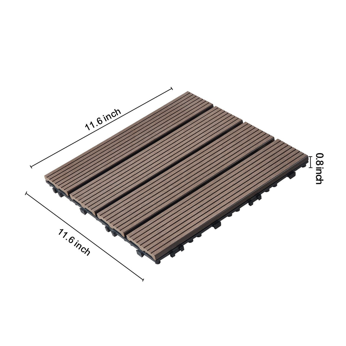 Interlocking Deck Tiles Plastic Wood, 10 Pack,12"x12" 10 sq. ft Waterproof Outdoor Flooring All Weather Use, Patio Floor Decking Covering Tiles for Porch Poolside Balcony Backyard, Dark Brown