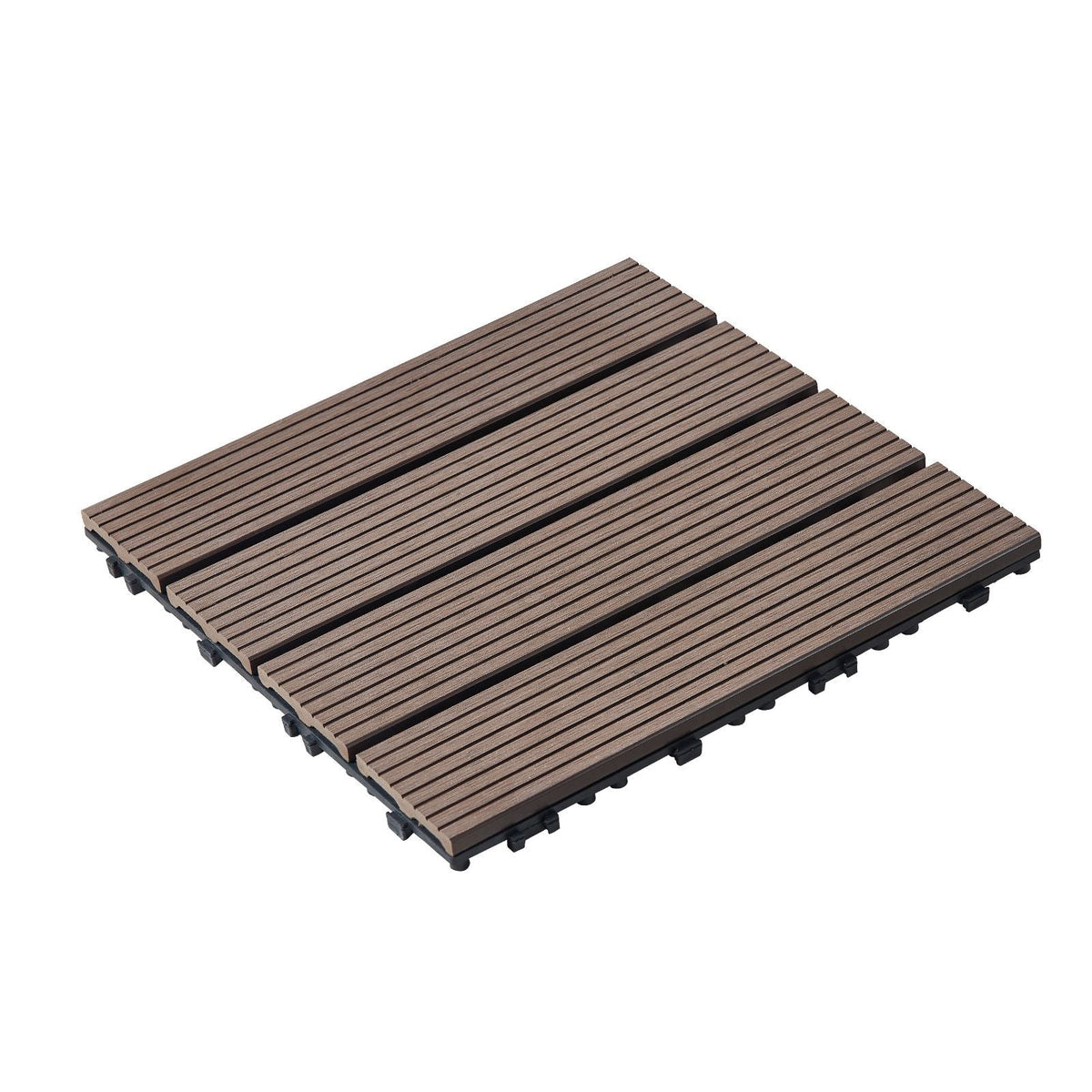 Interlocking Deck Tiles Plastic Wood, 27 Pack,12"x12" 27 sq. ft Waterproof Outdoor Flooring All Weather Use, Patio Floor Decking Covering Tiles for Porch Poolside Balcony Backyard, Dark Brown