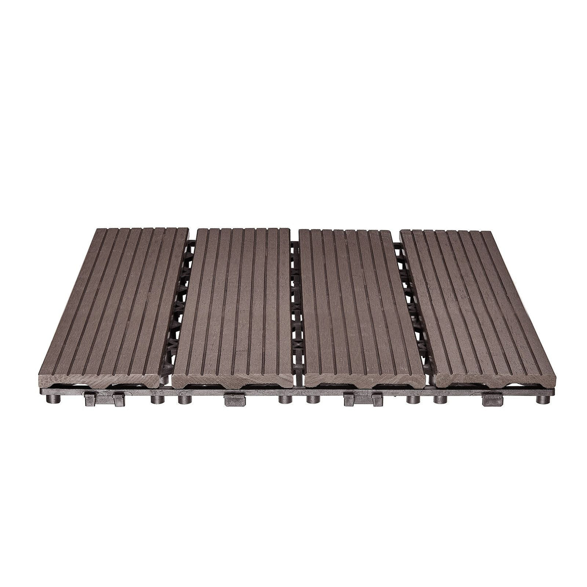 Interlocking Deck Tiles Plastic Wood, 27 Pack,12"x12" 27 sq. ft Waterproof Outdoor Flooring All Weather Use, Patio Floor Decking Covering Tiles for Porch Poolside Balcony Backyard, Dark Brown