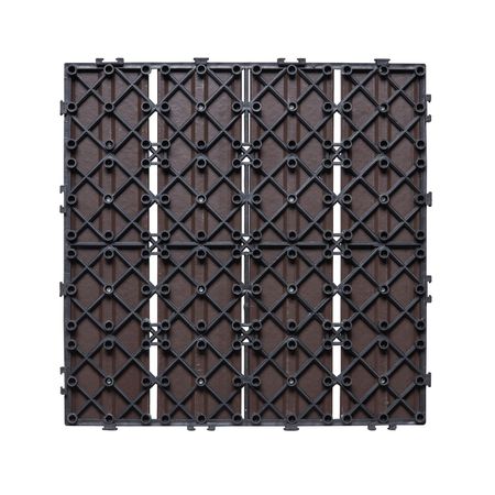 Interlocking Deck Tiles Plastic Wood, 27 Pack,12"x12" 27 sq. ft Waterproof Outdoor Flooring All Weather Use, Patio Floor Decking Covering Tiles for Porch Poolside Balcony Backyard, Dark Brown