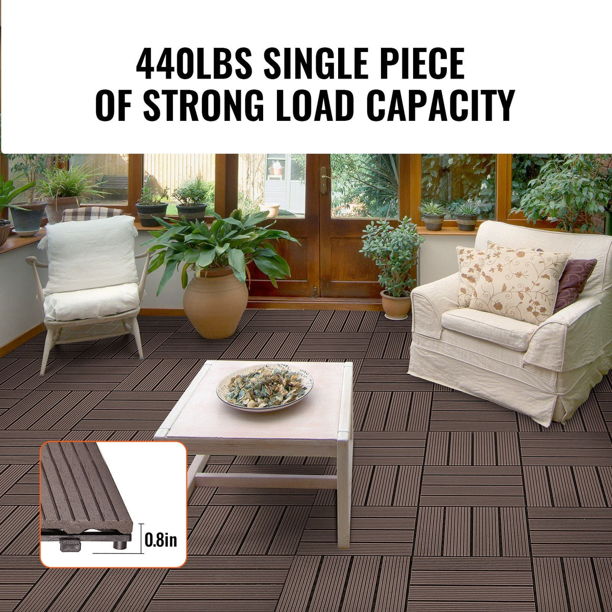 Interlocking Deck Tiles Plastic Wood, 27 Pack,12"x12" 27 sq. ft Waterproof Outdoor Flooring All Weather Use, Patio Floor Decking Covering Tiles for Porch Poolside Balcony Backyard, Dark Brown