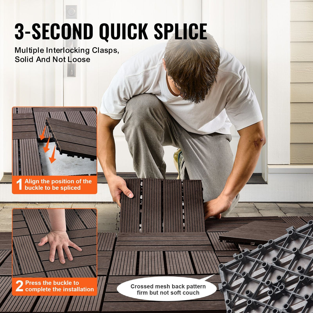 Interlocking Deck Tiles Plastic Wood, 27 Pack,12"x12" 27 sq. ft Waterproof Outdoor Flooring All Weather Use, Patio Floor Decking Covering Tiles for Porch Poolside Balcony Backyard, Dark Brown