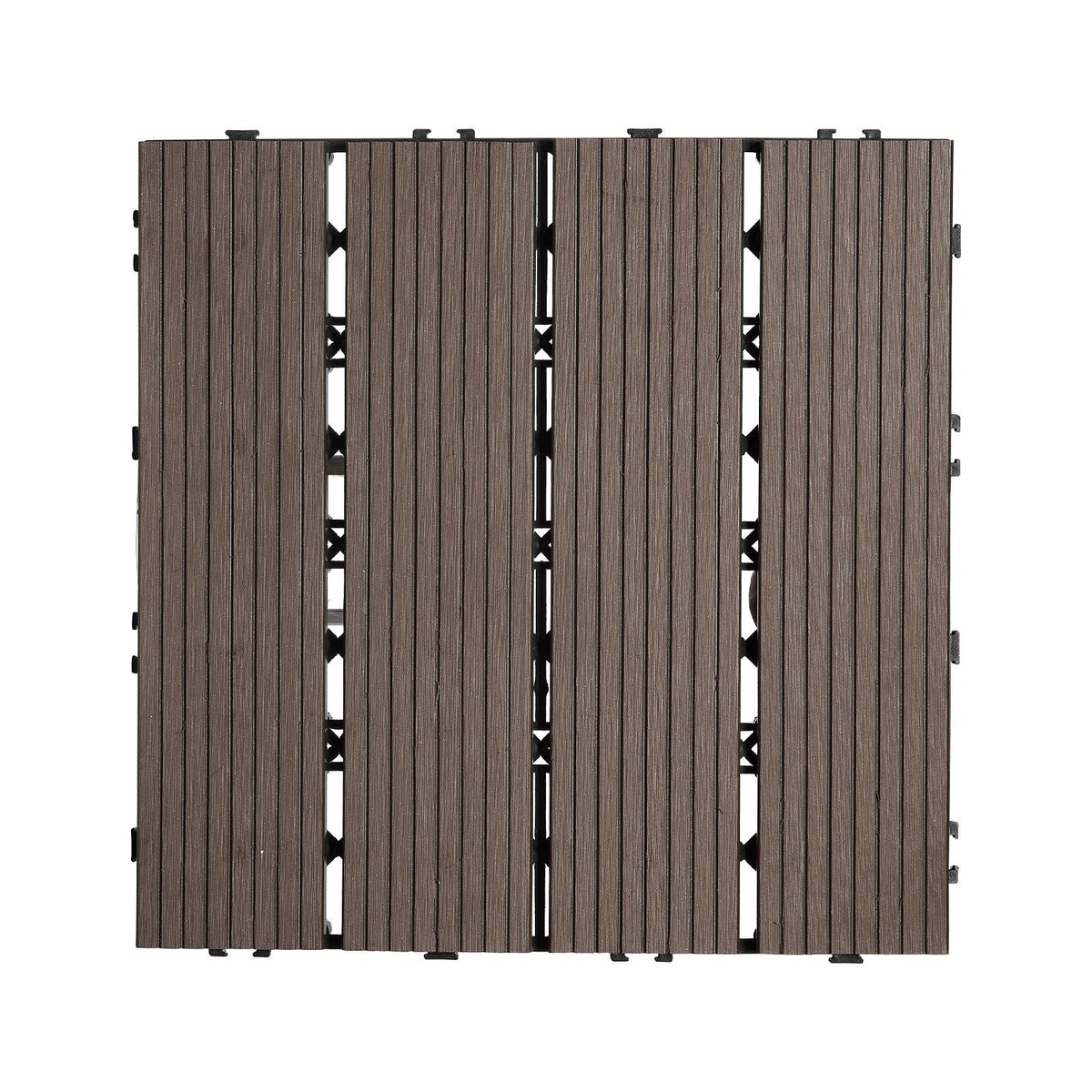 Interlocking Deck Tiles Plastic Wood, 27 Pack,12"x12" 27 sq. ft Waterproof Outdoor Flooring All Weather Use, Patio Floor Decking Covering Tiles for Porch Poolside Balcony Backyard, Dark Brown