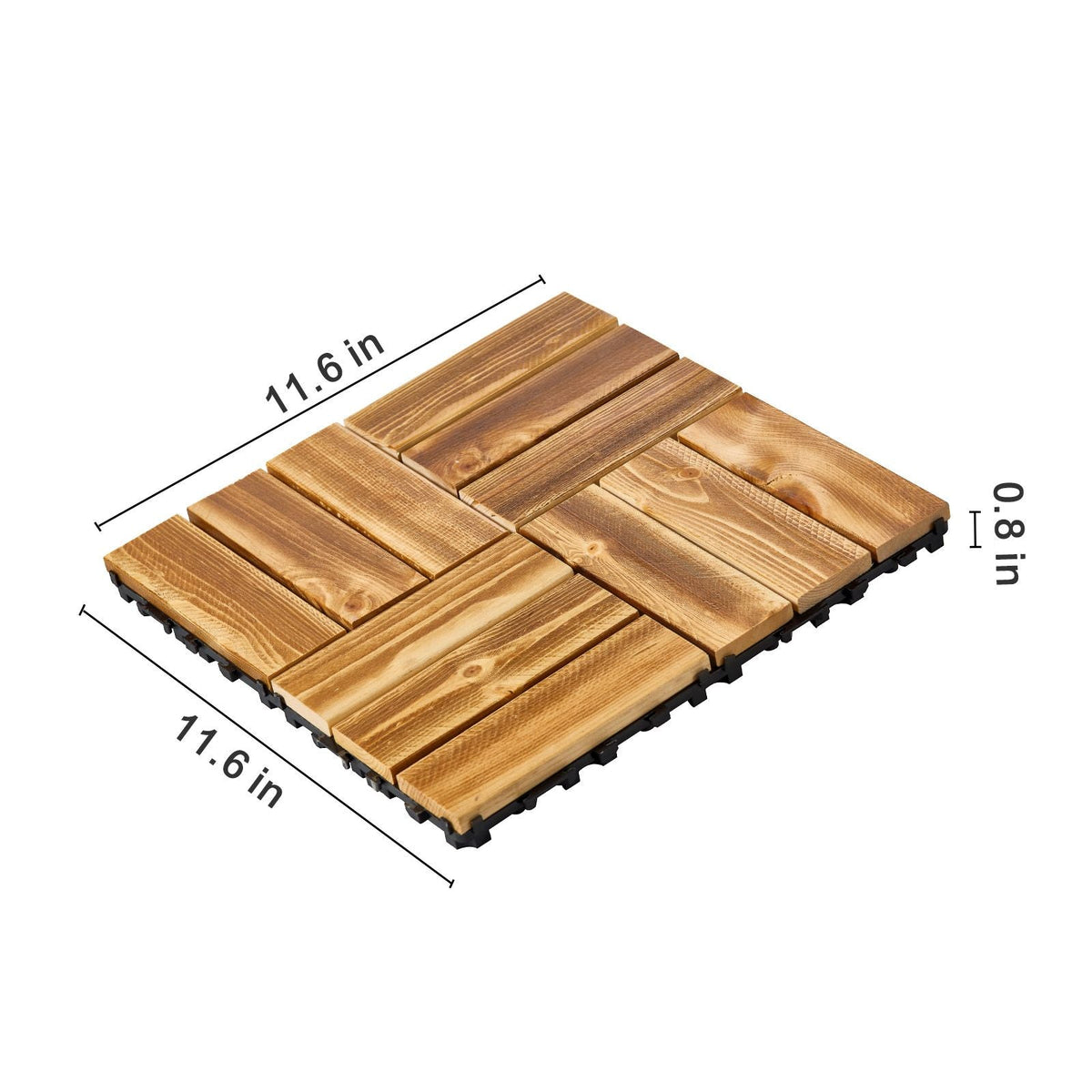 Interlocking Deck Tiles Solid Wood, 10 Pack,12"x12" Waterproof Camphor Pine Wood Flooring All Weather Use, Patio Floor Decking Covering Tiles for Porch Poolside Balcony Backyard, (Wooden)