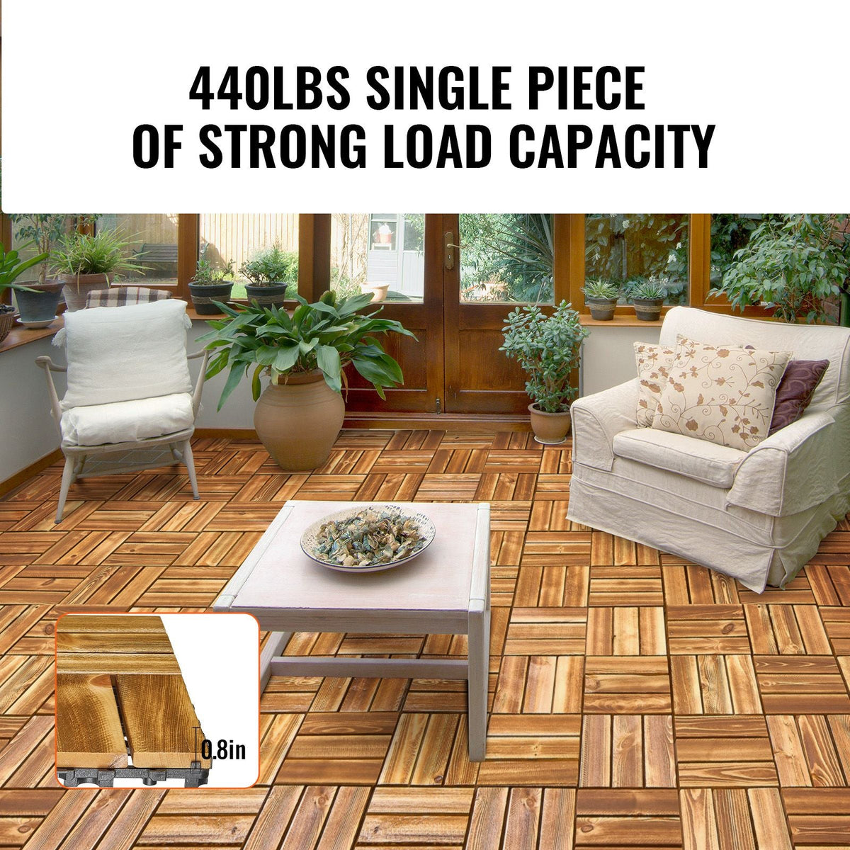 Interlocking Deck Tiles Solid Wood, 10 Pack,12"x12" Waterproof Camphor Pine Wood Flooring All Weather Use, Patio Floor Decking Covering Tiles for Porch Poolside Balcony Backyard, (Wooden)