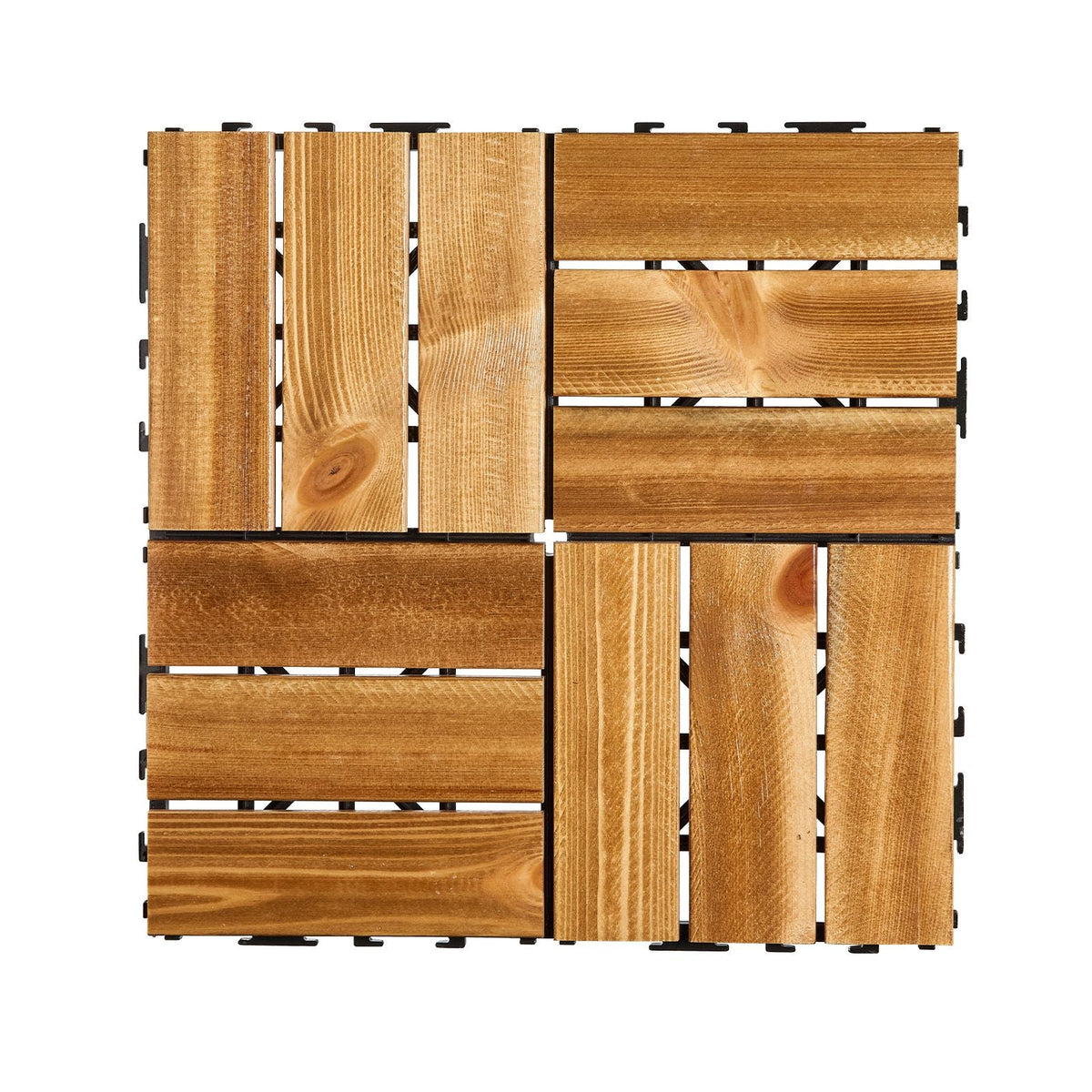 Interlocking Deck Tiles Solid Wood, 10 Pack,12"x12" Waterproof Camphor Pine Wood Flooring All Weather Use, Patio Floor Decking Covering Tiles for Porch Poolside Balcony Backyard, (Wooden)