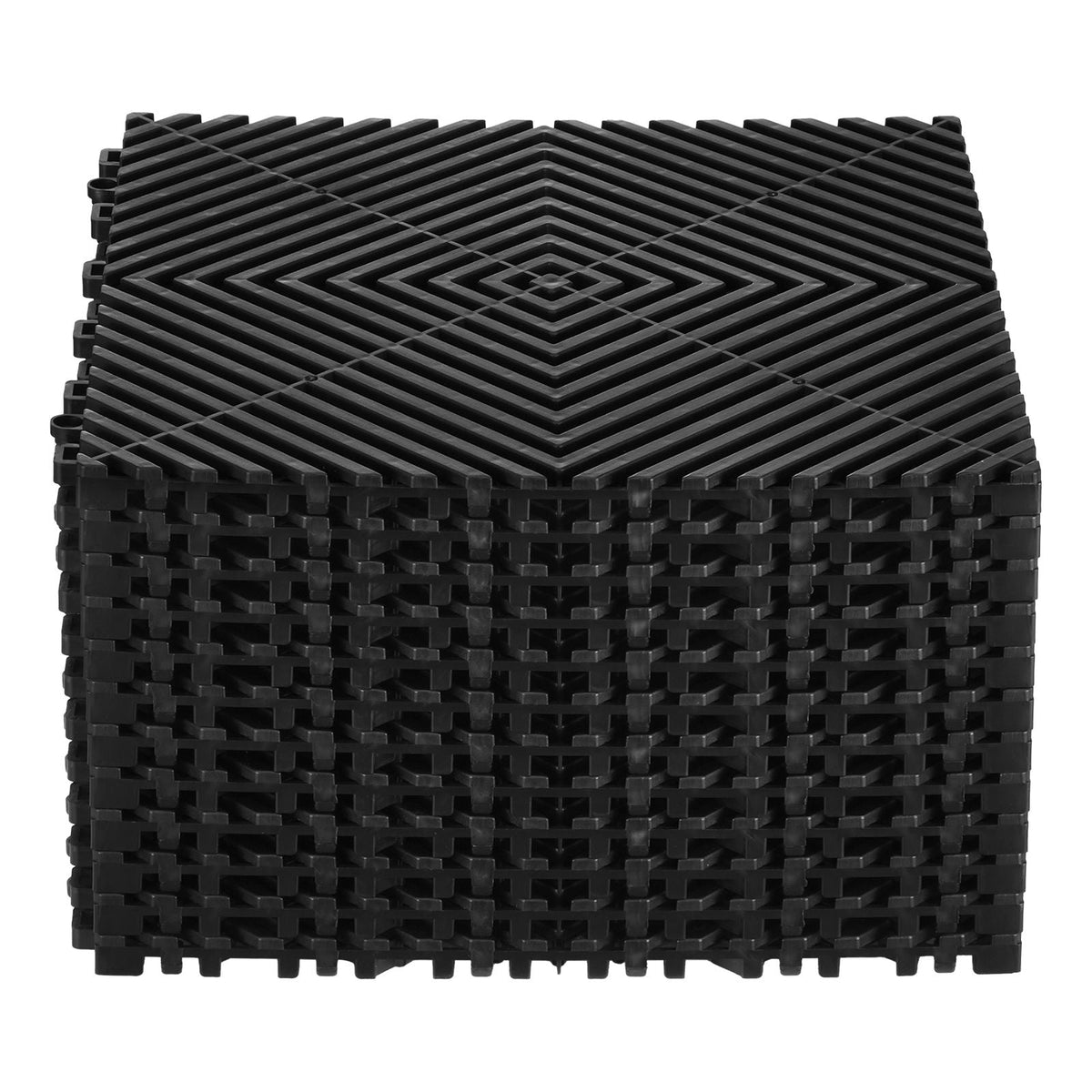 Interlocking Drainage Mat, 12' x 12' Modular Interlocking Cushion, 12 Pcs Splicing Drainage Mats, Non-Slip Black PP Drainage Floor Tile and Shower Mat, for Garage, Garden, Kitchen & Outdoor