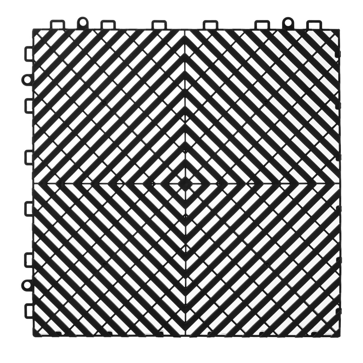 Interlocking Drainage Mat, 12' x 12' Modular Interlocking Cushion, 12 Pcs Splicing Drainage Mats, Non-Slip Black PP Drainage Floor Tile and Shower Mat, for Garage, Garden, Kitchen & Outdoor