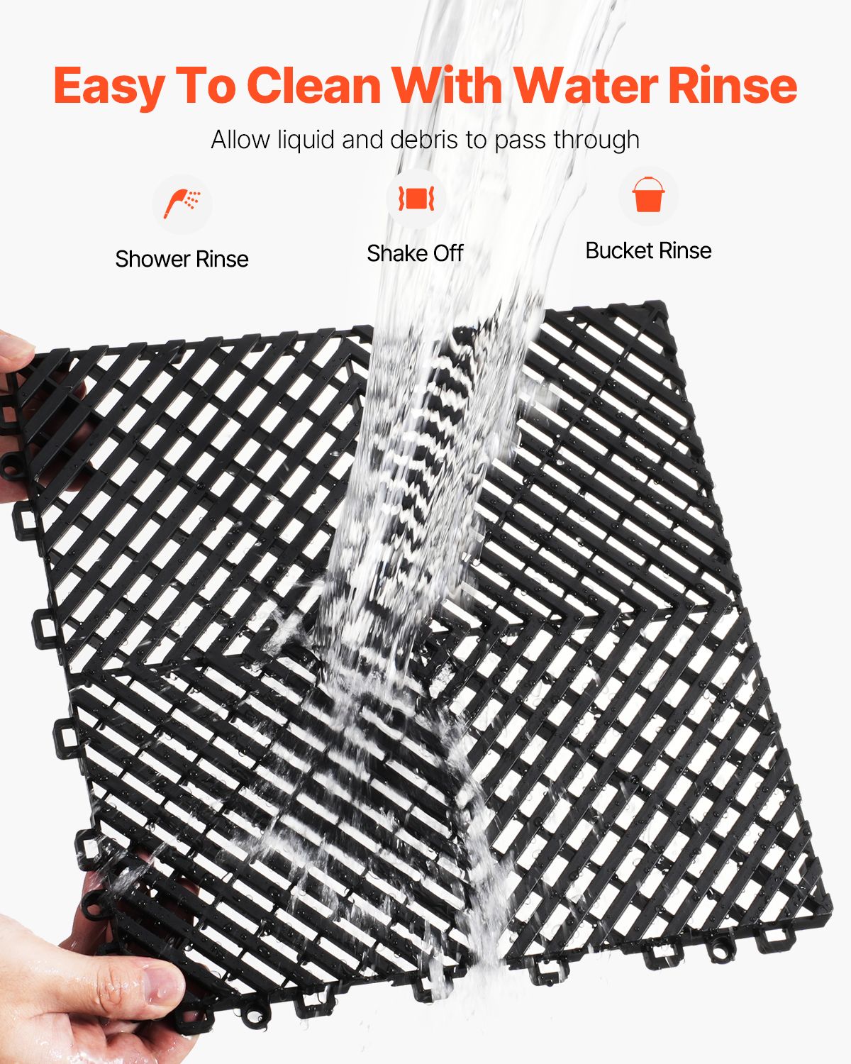 Interlocking Drainage Mat, 12' x 12' Modular Interlocking Cushion, 12 Pcs Splicing Drainage Mats, Non-Slip Black PP Drainage Floor Tile and Shower Mat, for Garage, Garden, Kitchen & Outdoor