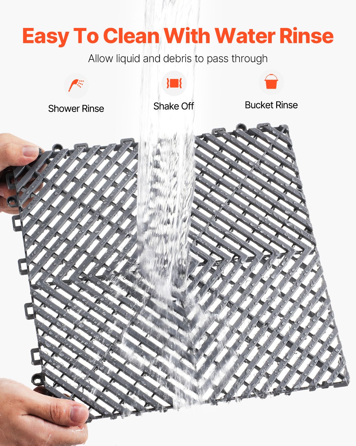 Interlocking Drainage Mat, 12' x 12' Modular Interlocking Cushion, 12 Pcs Splicing Drainage Mats, Non-Slip Gray PP Drainage Floor Tile and Shower Mat, for Garage, Garden, Kitchen & Outdoor