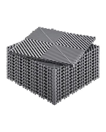 Interlocking Drainage Mat, 12' x 12' Modular Interlocking Cushion, 12 Pcs Splicing Drainage Mats, Non-Slip Gray PP Drainage Floor Tile and Shower Mat, for Garage, Garden, Kitchen & Outdoor