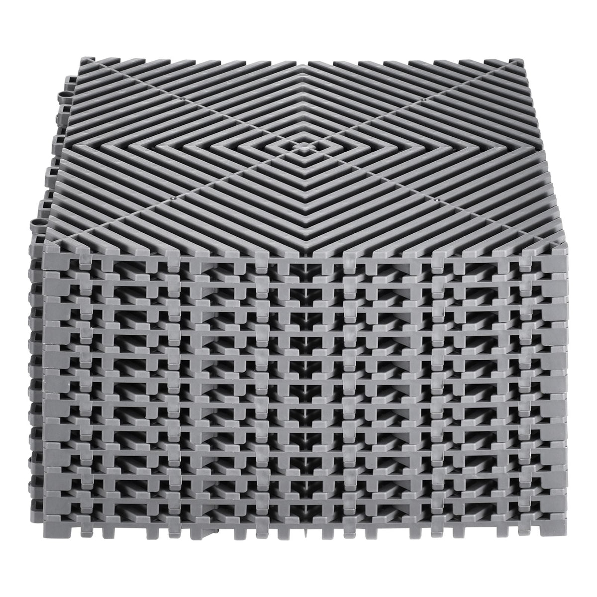 Interlocking Drainage Mat, 12' x 12' Modular Interlocking Cushion, 12 Pcs Splicing Drainage Mats, Non-Slip Gray PP Drainage Floor Tile and Shower Mat, for Garage, Garden, Kitchen & Outdoor