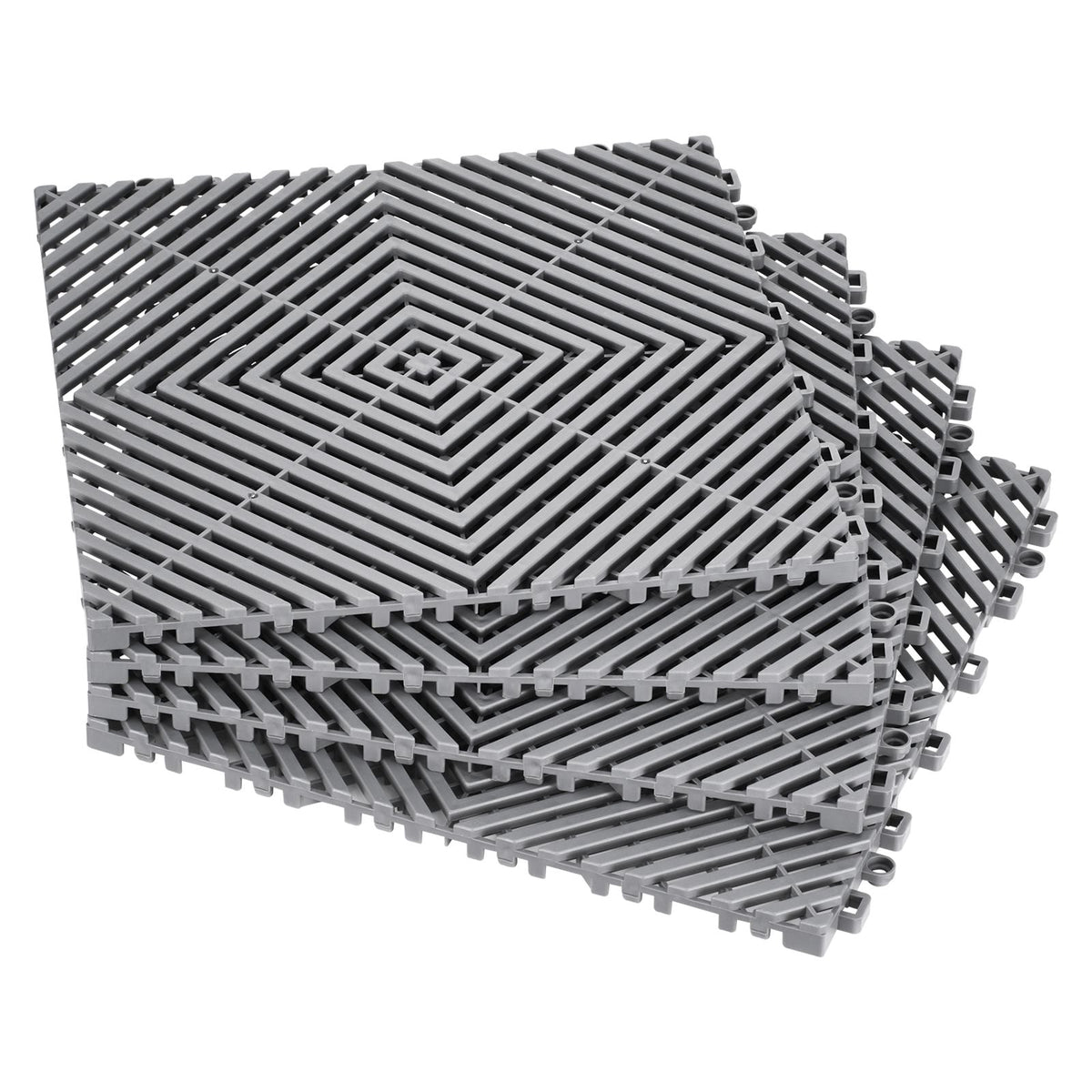Interlocking Drainage Mat, 12' x 12' Modular Interlocking Cushion, 24 Pcs Splicing Drainage Mats, Non-Slip Gray PP Drainage Floor Tile and Shower Mat, for Garage, Garden, Kitchen & Outdoor