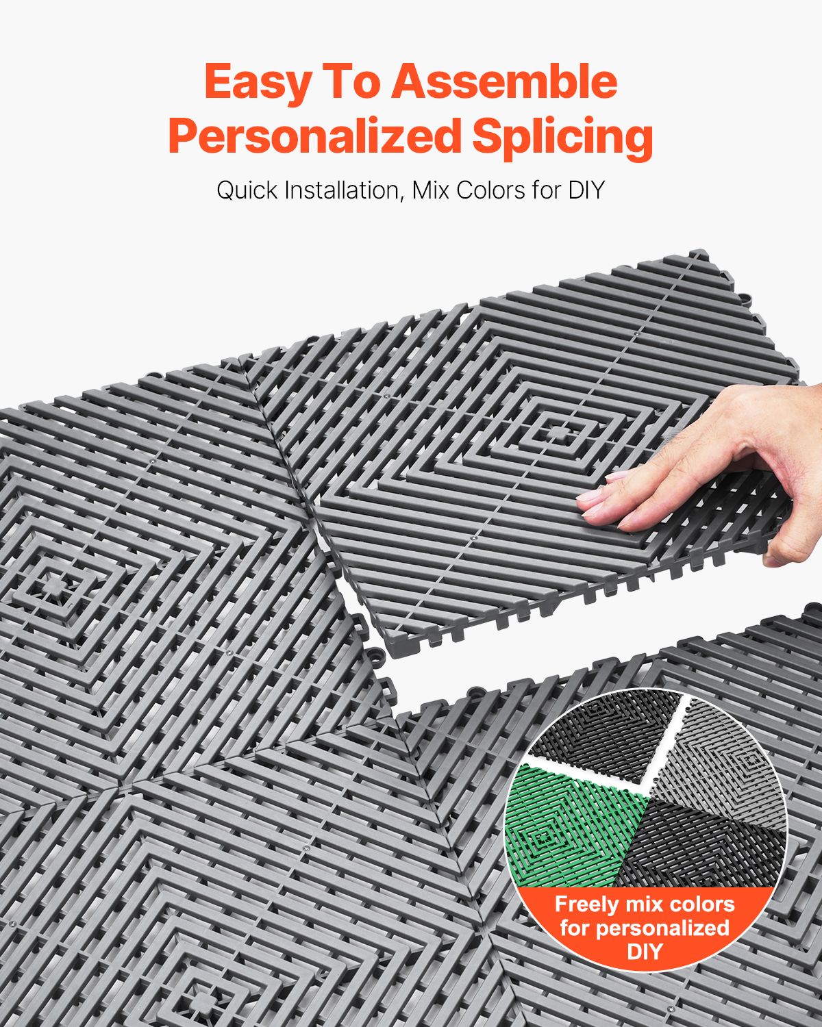 Interlocking Drainage Mat, 12' x 12' Modular Interlocking Cushion, 40 Pcs Splicing Drainage Mats, Non-Slip Gray PP Drainage Floor Tile and Shower Mat, for Garage, Garden, Kitchen & Outdoor