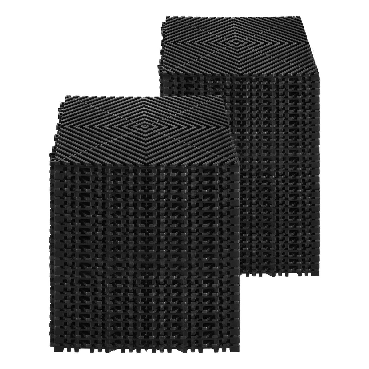 Interlocking Drainage Mat, 12' x 12' Modular Interlocking Cushion, 50 Pcs Splicing Drainage Mats, Non-Slip Black PP Drainage Floor Tile and Shower Mat, for Garage, Garden, Kitchen & Outdoor