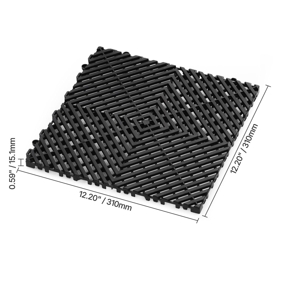 Interlocking Drainage Mat, 12' x 12' Modular Interlocking Cushion, 50 Pcs Splicing Drainage Mats, Non-Slip Black PP Drainage Floor Tile and Shower Mat, for Garage, Garden, Kitchen & Outdoor