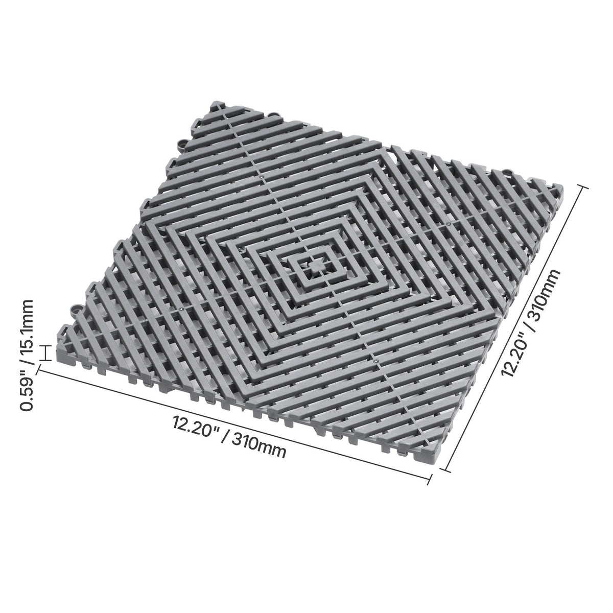 Interlocking Drainage Mat, 12' x 12' Modular Interlocking Cushion, 50 Pcs Splicing Drainage Mats, Non-Slip Gray PP Drainage Floor Tile and Shower Mat, for Garage, Garden, Kitchen & Outdoor