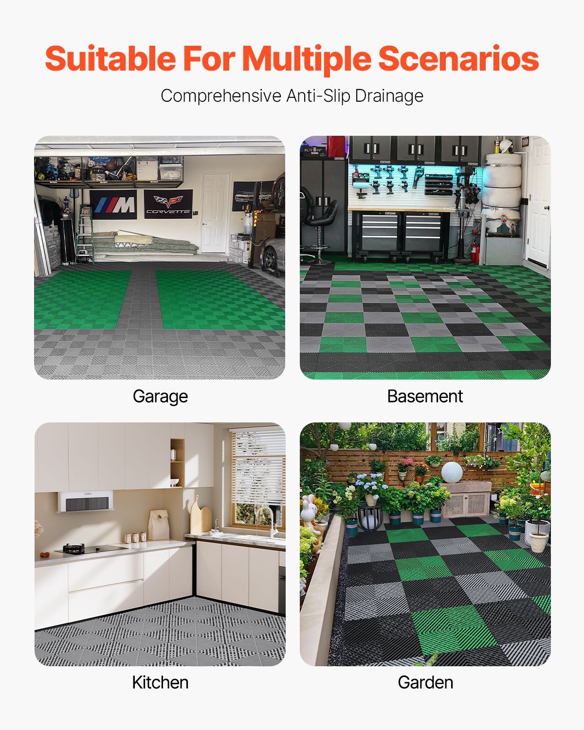Interlocking Drainage Mat, 12' x 12' Modular Interlocking Cushion, 50 Pcs Splicing Drainage Mats, Non-Slip Gray PP Drainage Floor Tile and Shower Mat, for Garage, Garden, Kitchen & Outdoor