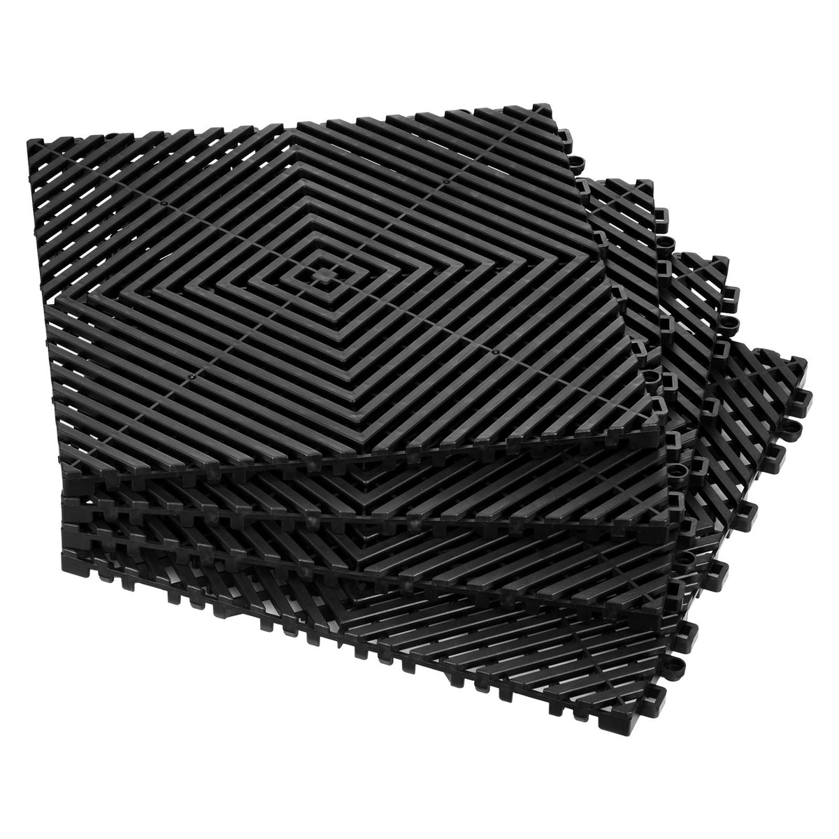 Interlocking Drainage Mat, 12' x 12' Modular Interlocking Cushion, 55 Pcs Splicing Drainage Mats, Non-Slip Black PP Drainage Floor Tile and Shower Mat, for Garage, Garden, Kitchen & Outdoor