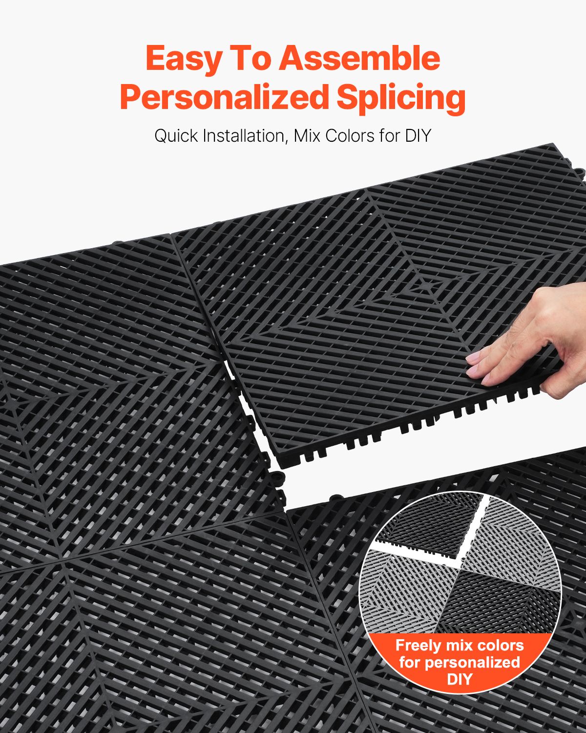 Interlocking Drainage Mat, 15.7' x 15.7' Modular Interlocking Cushion, 24 Pcs Splicing Drainage Mats, Non-Slip Black PP Drainage Floor Tile and Shower Mat, for Garage, Garden, Kitchen & Outdoor