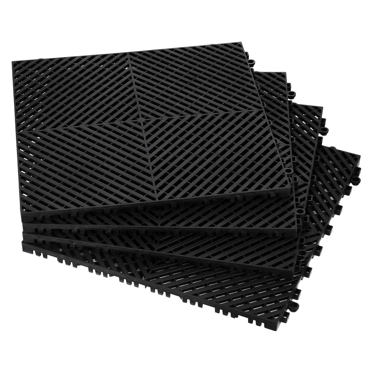 Interlocking Drainage Mat, 15.7' x 15.7' Modular Interlocking Cushion, 24 Pcs Splicing Drainage Mats, Non-Slip Black PP Drainage Floor Tile and Shower Mat, for Garage, Garden, Kitchen & Outdoor
