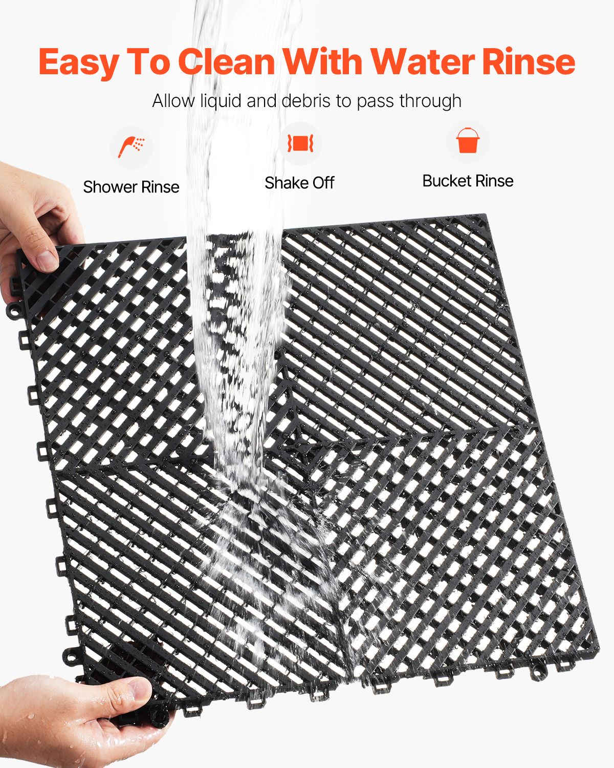 Interlocking Drainage Mat, 15.7' x 15.7' Modular Interlocking Cushion, 24 Pcs Splicing Drainage Mats, Non-Slip Black PP Drainage Floor Tile and Shower Mat, for Garage, Garden, Kitchen & Outdoor