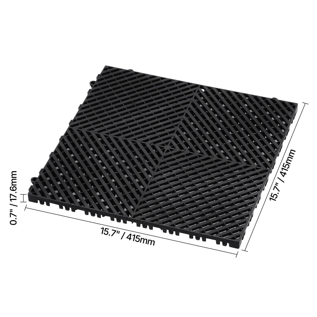 Interlocking Drainage Mat, 15.7' x 15.7' Modular Interlocking Cushion, 24 Pcs Splicing Drainage Mats, Non-Slip Black PP Drainage Floor Tile and Shower Mat, for Garage, Garden, Kitchen & Outdoor