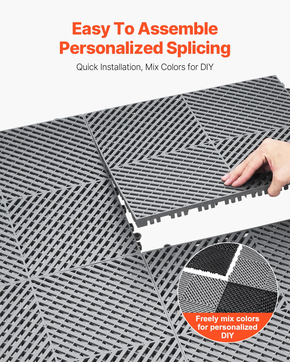 Interlocking Drainage Mat, 15.7' x 15.7' Modular Interlocking Cushion, 24 Pcs Splicing Drainage Mats, Non-Slip Gray PP Drainage Floor Tile and Shower Mat, for Garage, Garden, Kitchen & Outdoor