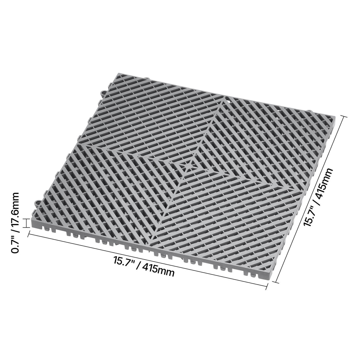 Interlocking Drainage Mat, 15.7' x 15.7' Modular Interlocking Cushion, 24 Pcs Splicing Drainage Mats, Non-Slip Gray PP Drainage Floor Tile and Shower Mat, for Garage, Garden, Kitchen & Outdoor