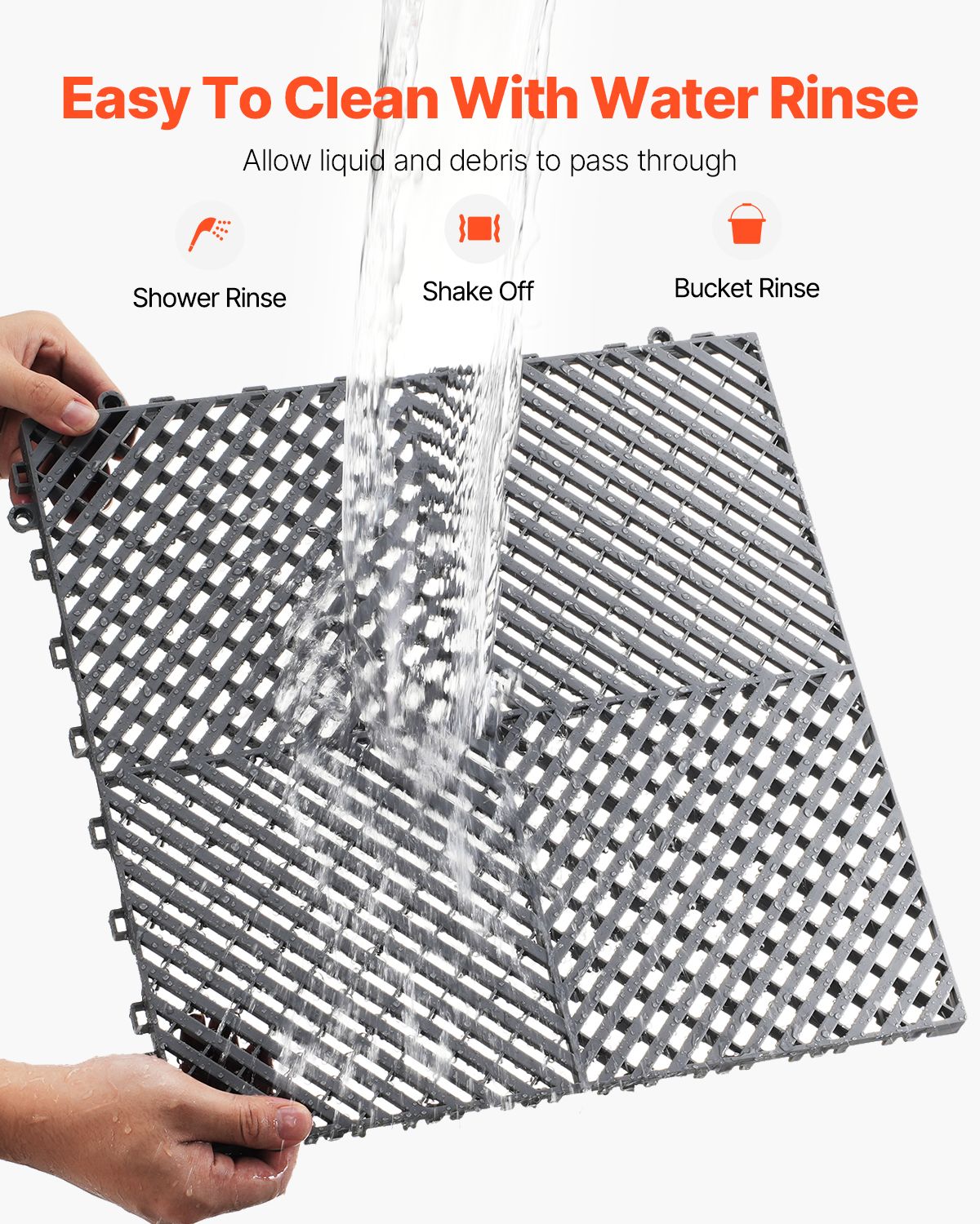Interlocking Drainage Mat, 15.7' x 15.7' Modular Interlocking Cushion, 24 Pcs Splicing Drainage Mats, Non-Slip Gray PP Drainage Floor Tile and Shower Mat, for Garage, Garden, Kitchen & Outdoor