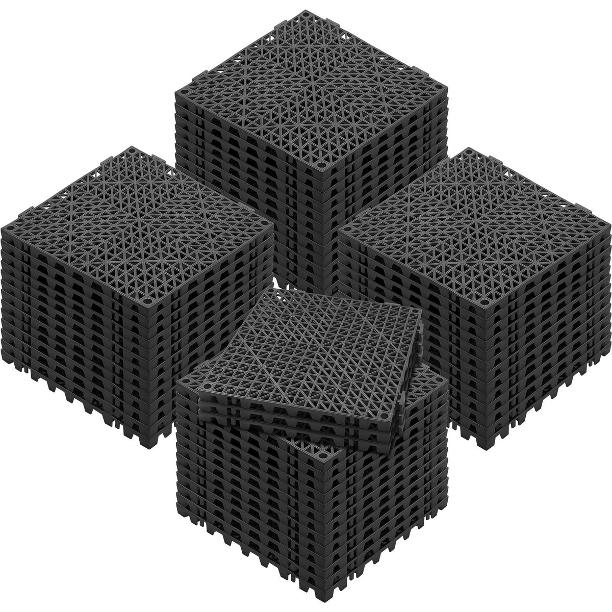 Interlocking Tile 55PCS Black, Drainage Tiles 12" x 12" Splicing, Soft PVC Interlocking Drainage Floor Tiles, Non-Slip Drainage Holes for Restroom, Bathroom, Kitchen, Pool, Wet Areas