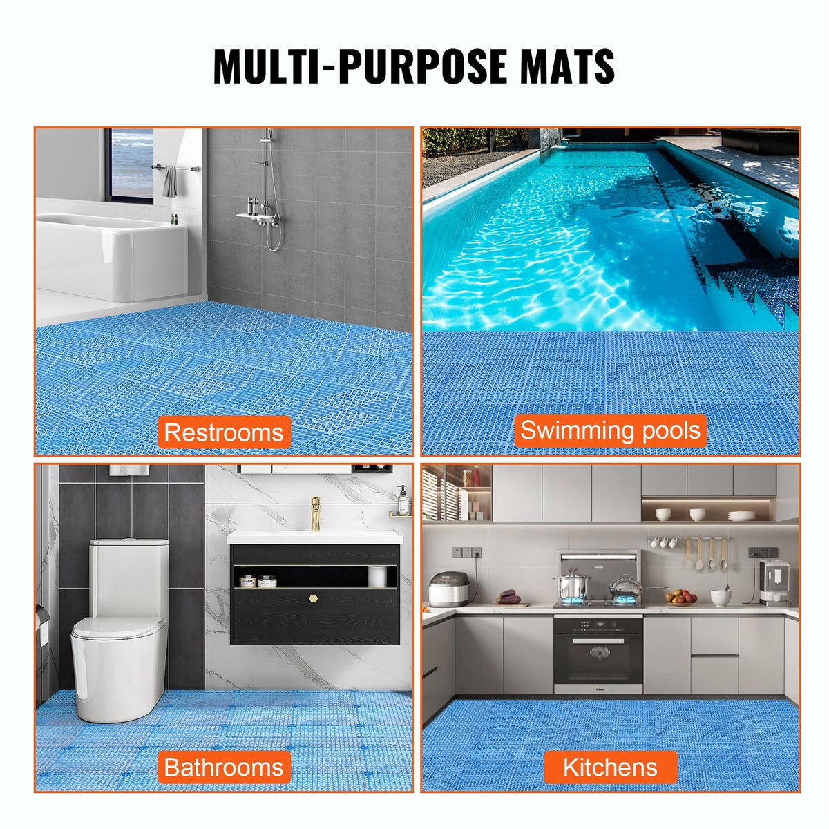 Interlocking Tile 55PCS Blue, Drainage Tiles 12" x 12" Splicing, Soft PVC Interlocking Drainage Floor Tiles, Non-Slip Drainage Holes for Restroom, Bathroom, Kitchen, Pool, Wet Areas, Blue