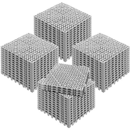 Interlocking Tile 55PCS Grey, Drainage Tiles 12" x 12"x 0.6 Splicing, Soft PVC Interlocking Floor Tiles, Non-Slip Drainage Holes for Restroom, Bathroom, Kitchen, Pool, Wet Area