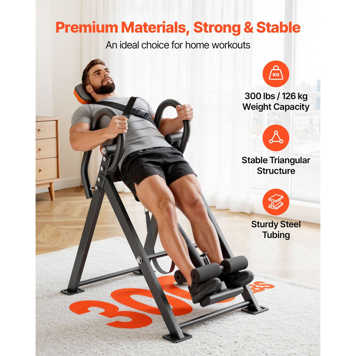 Inversion Table, 300 lbs Capacity Heavy Duty Back Inverter Stretcher, Inverted Table with Dual-Roller Locking, Decompression Tables for Shoulders, Neck, Back, Multi-Angle Adjustable Tether Strap