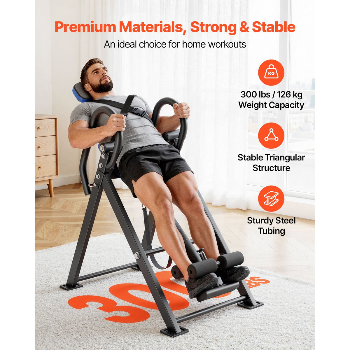 Inversion Table, 300 lbs Capacity Heavy Duty Back Inverter Stretcher, Inverted Table with Dual-Roller Locking, Decompression Tables for Shoulders, Neck, Back, Multi-Angle Adjustable Tether Strap