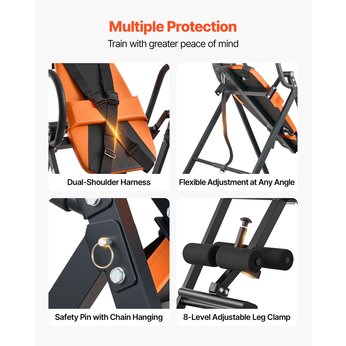 Inversion Table, 300 lbs Capacity Heavy Duty Back Inverter Stretcher, Inverted Table with Dual-Roller Locking, Decompression Tables for Shoulders, Neck, Back, Multi-Angle Adjustable Tether Strap