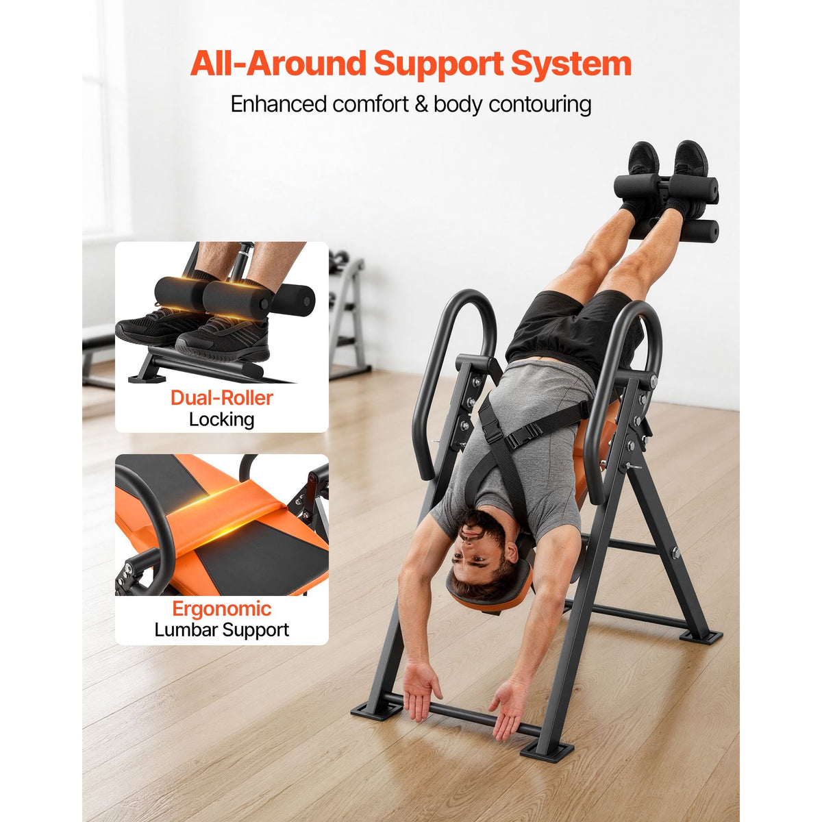 Inversion Table, 300 lbs Capacity Heavy Duty Back Inverter Stretcher, Inverted Table with Dual-Roller Locking, Decompression Tables for Shoulders, Neck, Back, Multi-Angle Adjustable Tether Strap