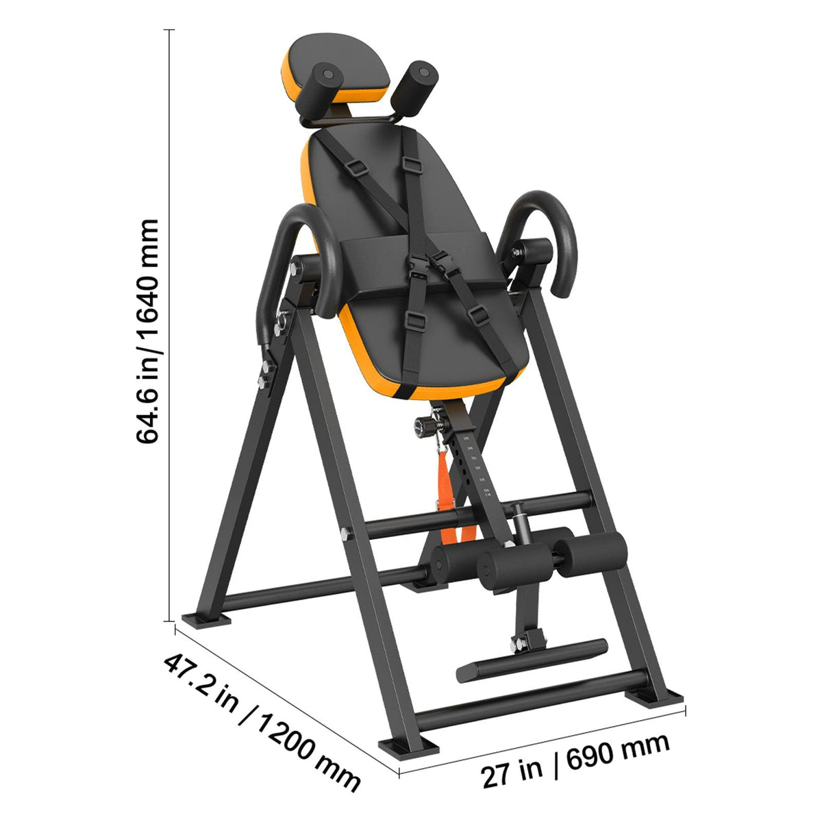 Inversion Table, 300lbs Capacity Heavy Duty Inversion Table, Decompression Back Stretcher Machine, Strength Training Equipment with Headrest, Ankle Lock, Adjustable Protective Belt, Orange/Black