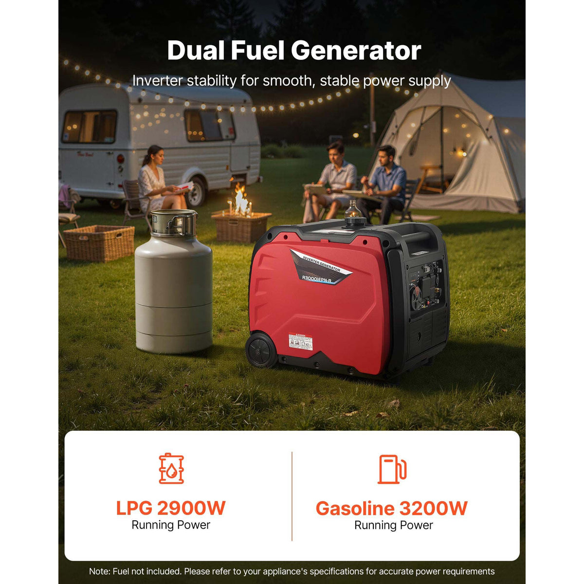 Inverter Generator, 4200W Peak Watt Quiet Inverter Generator, Dual Fuel Inverters Generators for Home Outdoor, Gas & LPG Powered, Stable Power, CO Sensor, RV Ready 8.3A Outlet, Long Run Time