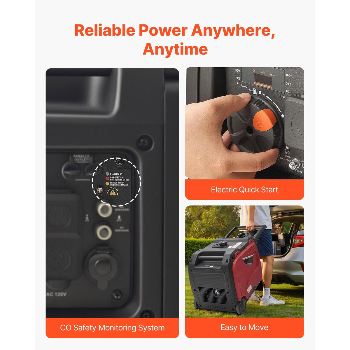 Inverter Generator, 4200W Peak Watt Quiet Inverter Generator, Electric Start Inverters Generators for Home Outdoor, Gas Powered, Stable Power, CO Sensor, RV Ready 8.3A Outlet, Long Run Time