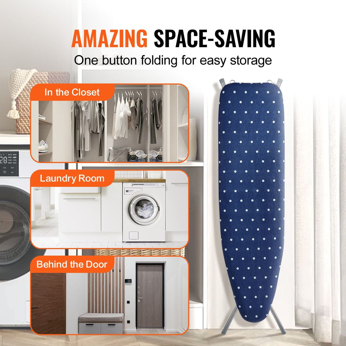 Ironing Board with Bottom Storage Tray, Thickened 4 Layers Iron Board with Heat Resistant Cover and 100% Cotton Cover, 10 Adjustable Heights Ironing Board for Home Laundry Room Use (Size 55x15)