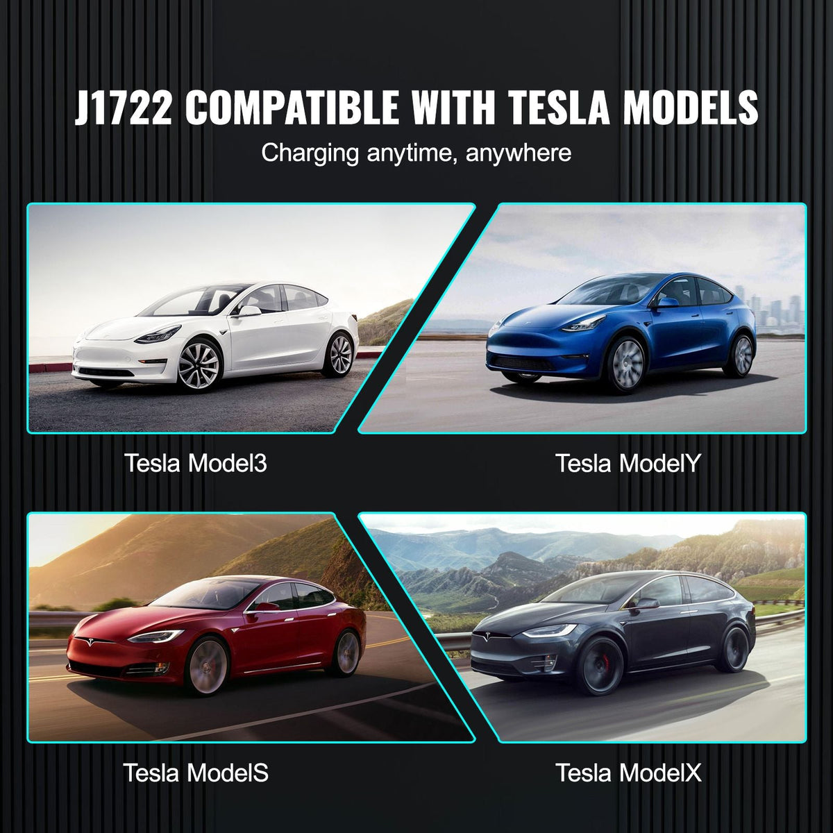 J1772 to Tesla Charger Adapter, 80 Amp 240V AC, SAE J1772 EV Charging Adapter to Tesla Plug, with Storage Bag Anti-Drop Lock IP65 Material, Compatible with Tesla Model 3, Y, S, X