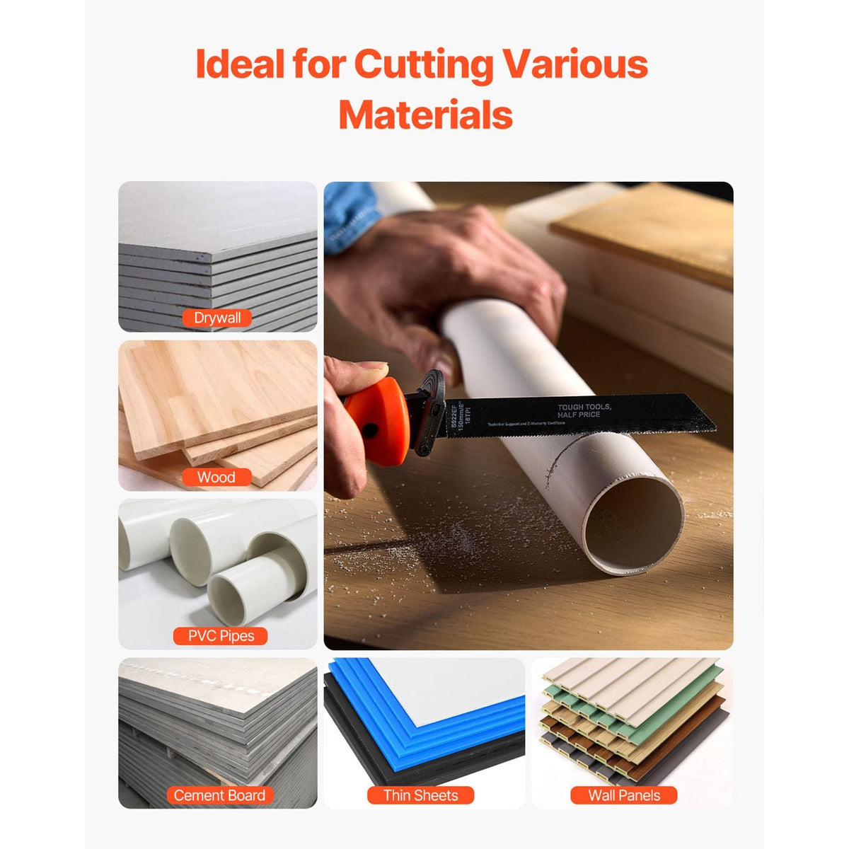 Jab Saw, 6 in Keyhole Saw with Soft Grip Handle, 8-In-1 Multi-Blades Drywall Jab Saw, Sharp Jab Saw with Triple Ground Teeth, for Cutting Drywall Wood Metel Plastic Plywood Wallboard Thin Sheet