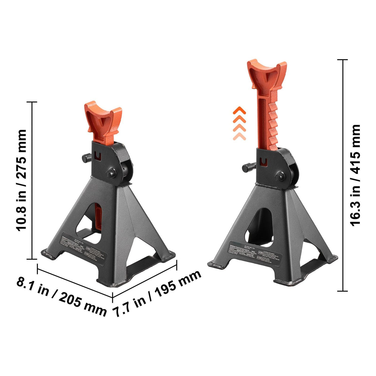 Jack Stands, 3 Ton (6,600 lbs) Capacity, 10.8-16.3 in Adjustable Height, Heavy Duty Steel Jack Auto Stands with Locking, for Lifting SUV, Pickup, Car and UTV/ATV, 1 Pair, Black and Orange