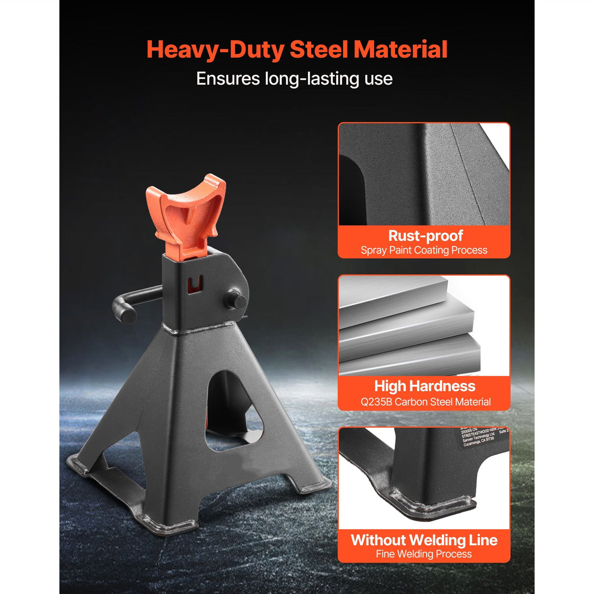 Jack Stands, 3 Ton (6,600 lbs) Capacity, 10.8-16.3 in Adjustable Height, Heavy Duty Steel Jack Auto Stands with Locking, for Lifting SUV, Pickup, Car and UTV/ATV, 1 Pair, Black and Orange