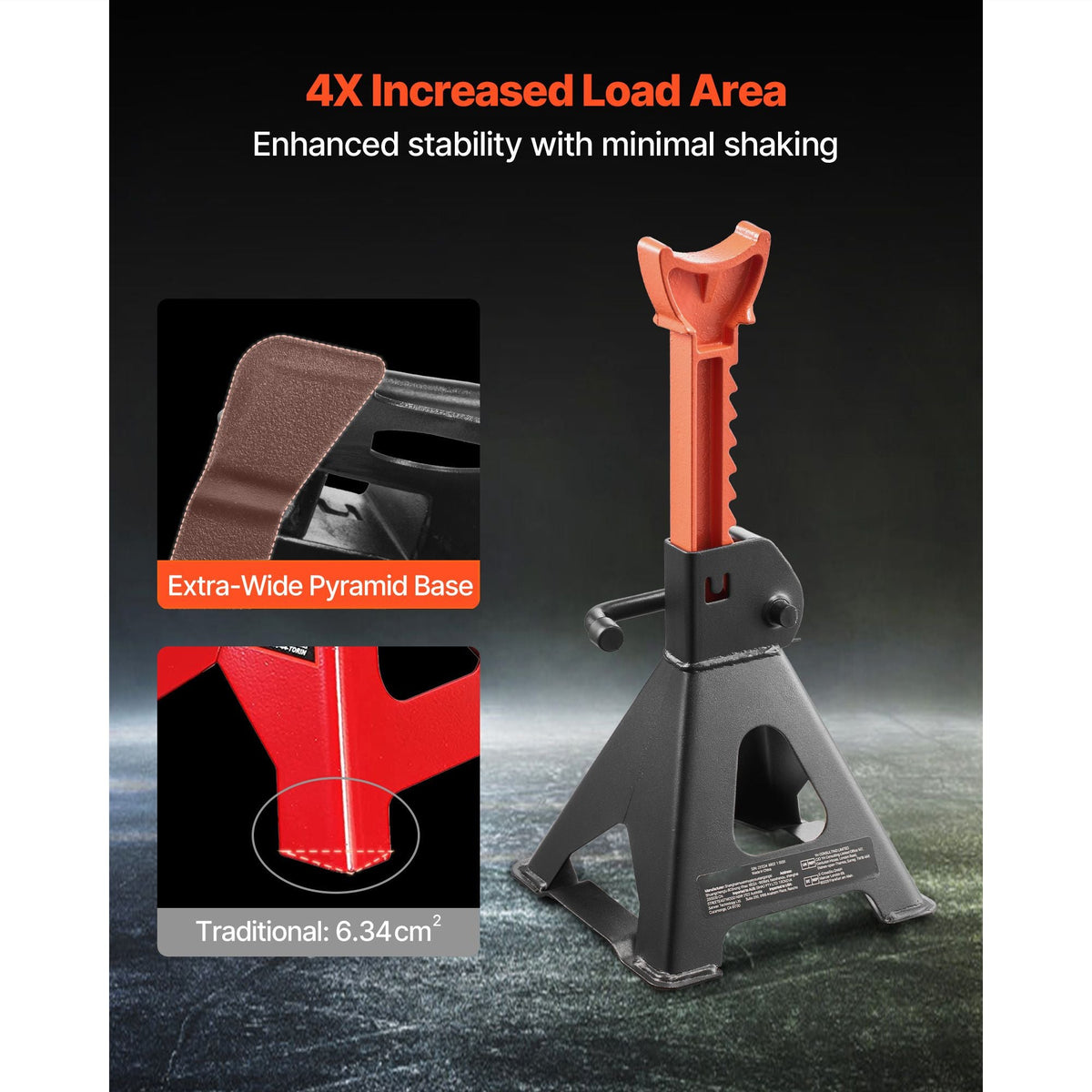 Jack Stands, 3 Ton (6,600 lbs) Capacity, 10.8-16.3 in Adjustable Height, Heavy Duty Steel Jack Auto Stands with Locking, for Lifting SUV, Pickup, Car and UTV/ATV, 1 Pair, Black and Orange