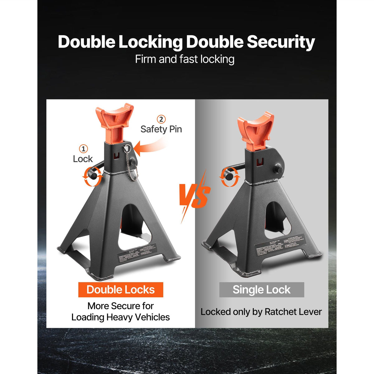 Jack Stands, 6 Ton (13,000 lbs) Capacity, 14.6-22.8 in Adjustable Height, Heavy Duty Steel Jack Auto Stands with Double Locking, for Lifting RV, Small Truck, Car, SUV, 1 Pair, Black and Orange