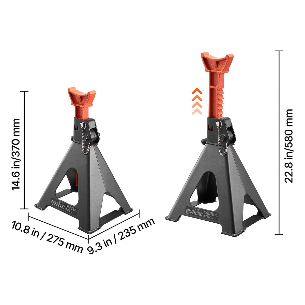 Jack Stands, 6 Ton (13,000 lbs) Capacity, 14.6-22.8 in Adjustable Height, Heavy Duty Steel Jack Auto Stands with Double Locking, for Lifting RV, Small Truck, Car, SUV, 1 Pair, Black and Orange